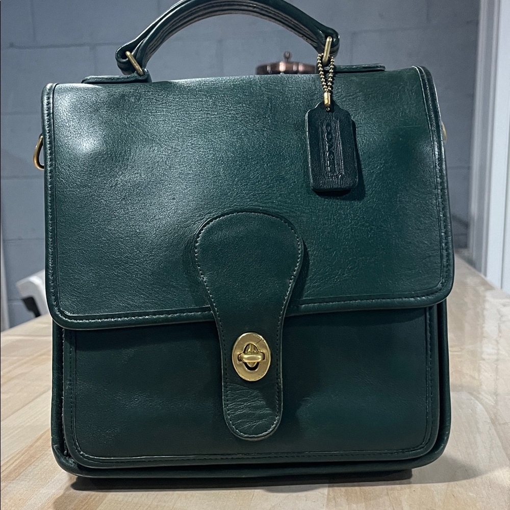 Vintage station bag emerald green Elegant Green Leather Bag leather gold hard - Picture 2 of 14